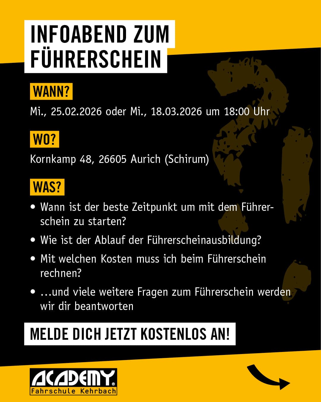 Kostenloser Infoabend zum Führerschein 🚗